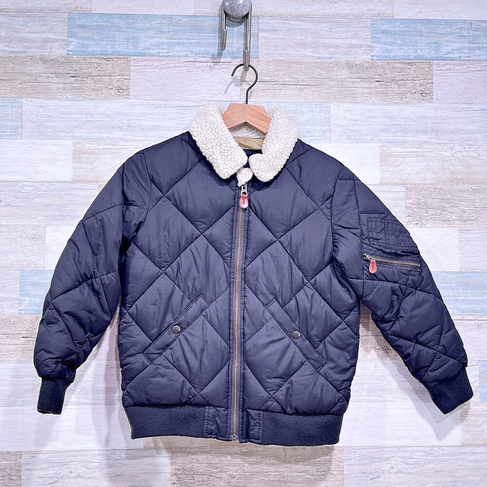GAP Kids Sherpa Collar Quilted Bomber Jacket Black Insulated Boys Medium 8